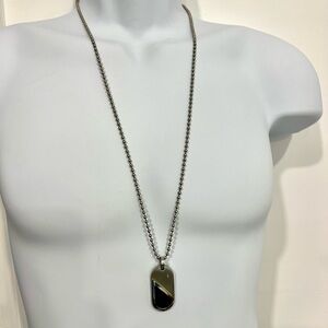 RJM Onyx 14K & Diamond Stainless Steel Dog Tag /Chain